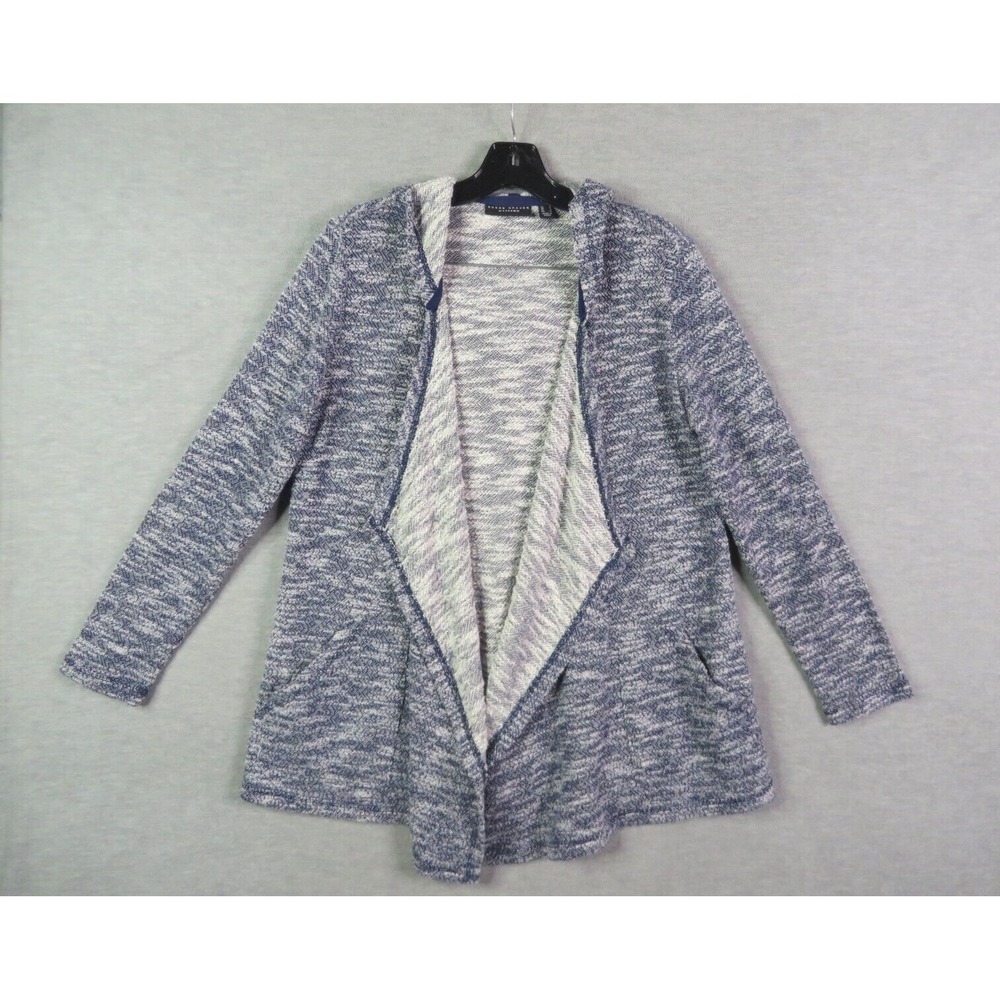 Susan Graver Womens Sweater Small Blue Open Cardigan Heathered Hoodie Office